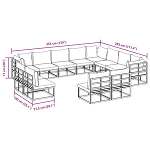 vidaXL Set Divano da Giardino con cuscino 12 pcs Nero Alluminio