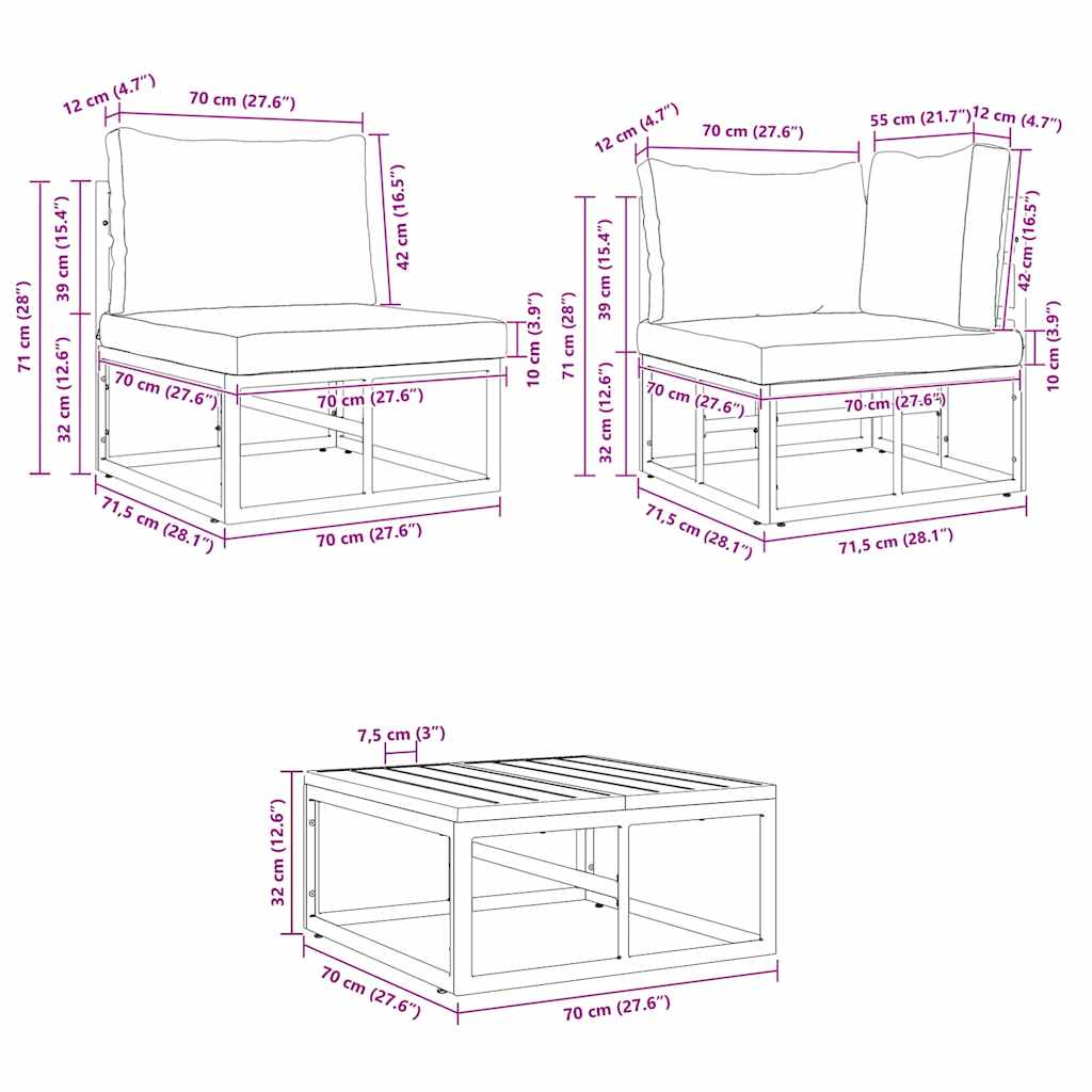 vidaXL Set Divano da Giardino con cuscino 13 pcs Nero Alluminio
