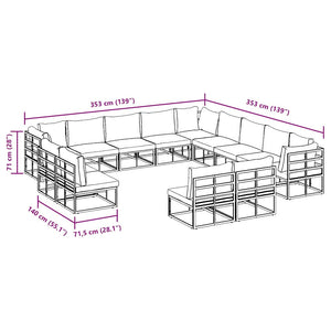 vidaXL Set Divano da Giardino con cuscino 13 pcs Nero Alluminio