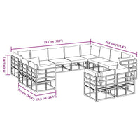 vidaXL Set Divano da Giardino con cuscino 12 pcs Nero Alluminio
