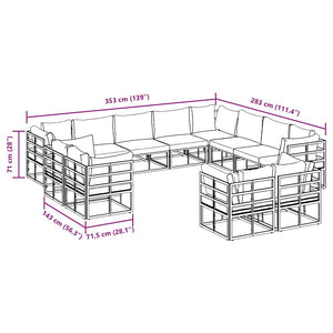 vidaXL Set Divano da Giardino con cuscino 12 pcs Nero Alluminio