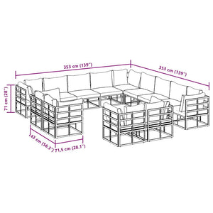 vidaXL Set Divano da Giardino con cuscino 13 pcs Nero Alluminio