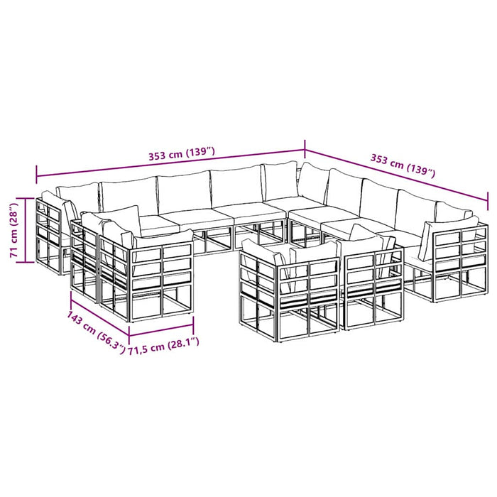 vidaXL Set Divano da Giardino con cuscino 13 pcs Nero Alluminio