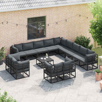 Set Divano da Giardino con cuscino 14 pcs Nero Alluminio 3378937