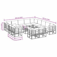 vidaXL Set Divano da Giardino con cuscino 14 pcs Nero Alluminio