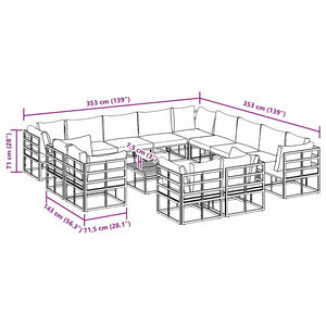vidaXL Set Divano da Giardino con cuscino 14 pcs Nero Alluminio