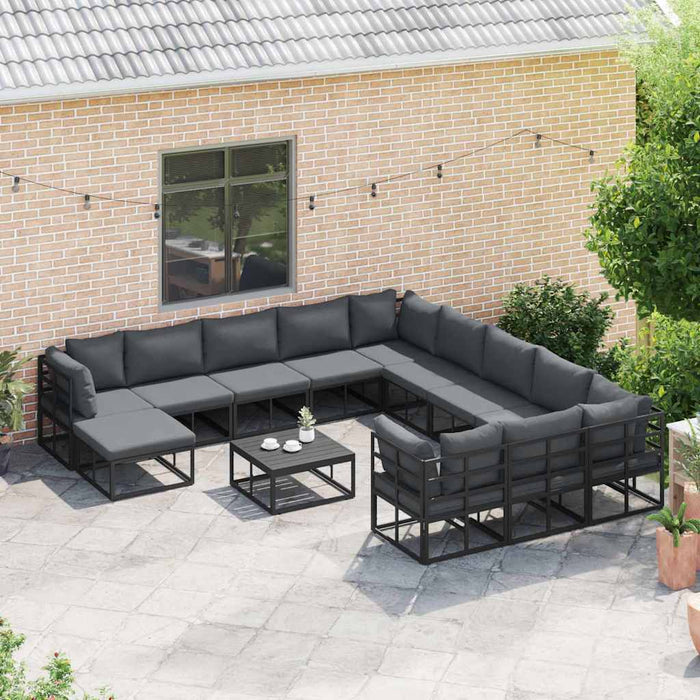 vidaXL Set Divano da Giardino 12 pcs Nero Alluminio