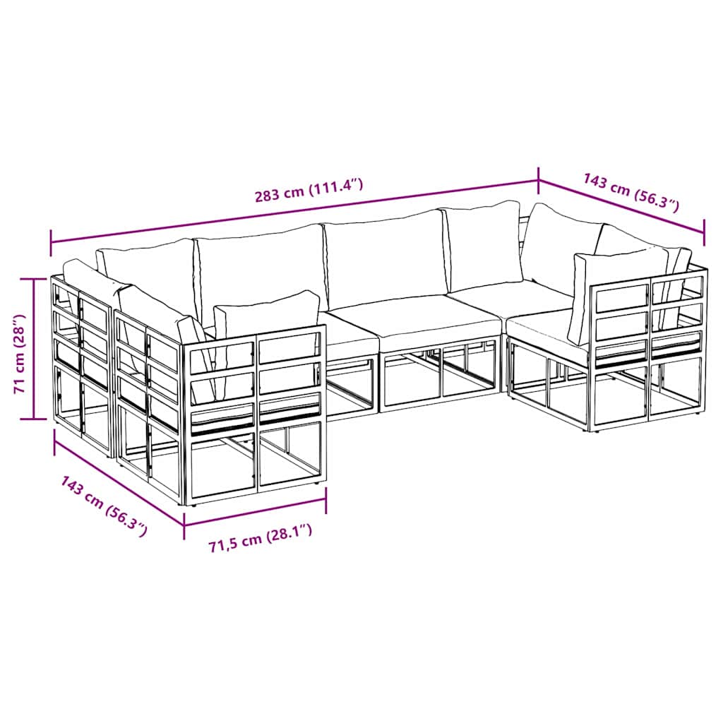 vidaXL Set Divano da Giardino 6 pcs Nero Alluminio