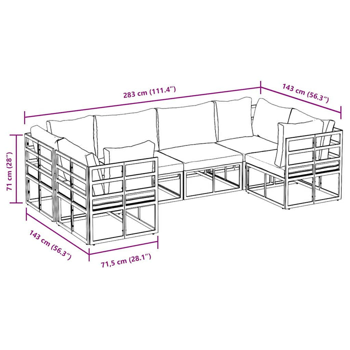 vidaXL Set Divano da Giardino 6 pcs Nero Alluminio