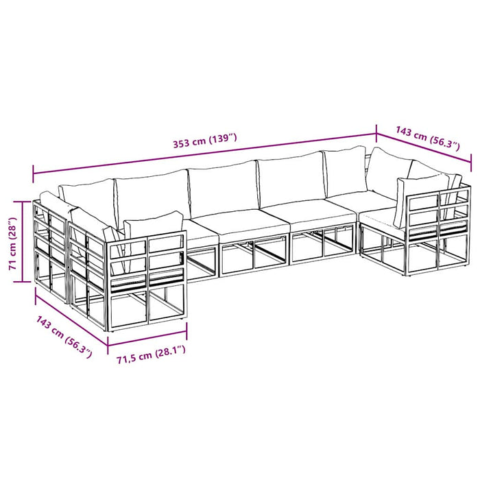 vidaXL Set Divano da Giardino 7 pcs Nero Alluminio