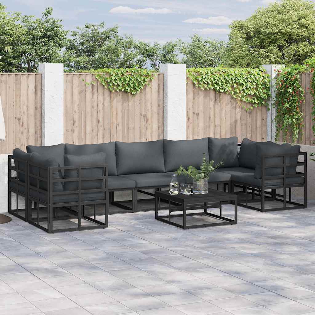 vidaXL Set Divano da Giardino 8 pcs Nero Alluminio