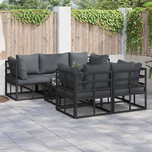 vidaXL Set Divano da Giardino con cuscino 6 pcs Nero Alluminio