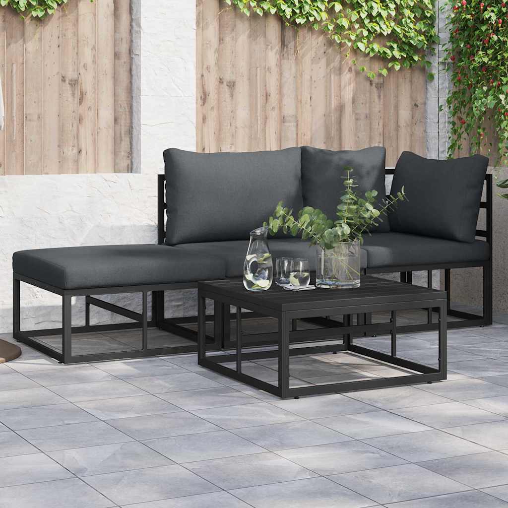 vidaXL Set Divano da Giardino con cuscino 3 pcs Nero Alluminio