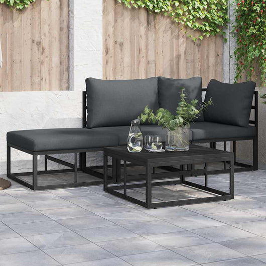 vidaXL Set Divano da Giardino con cuscino 3 pcs Nero Alluminio