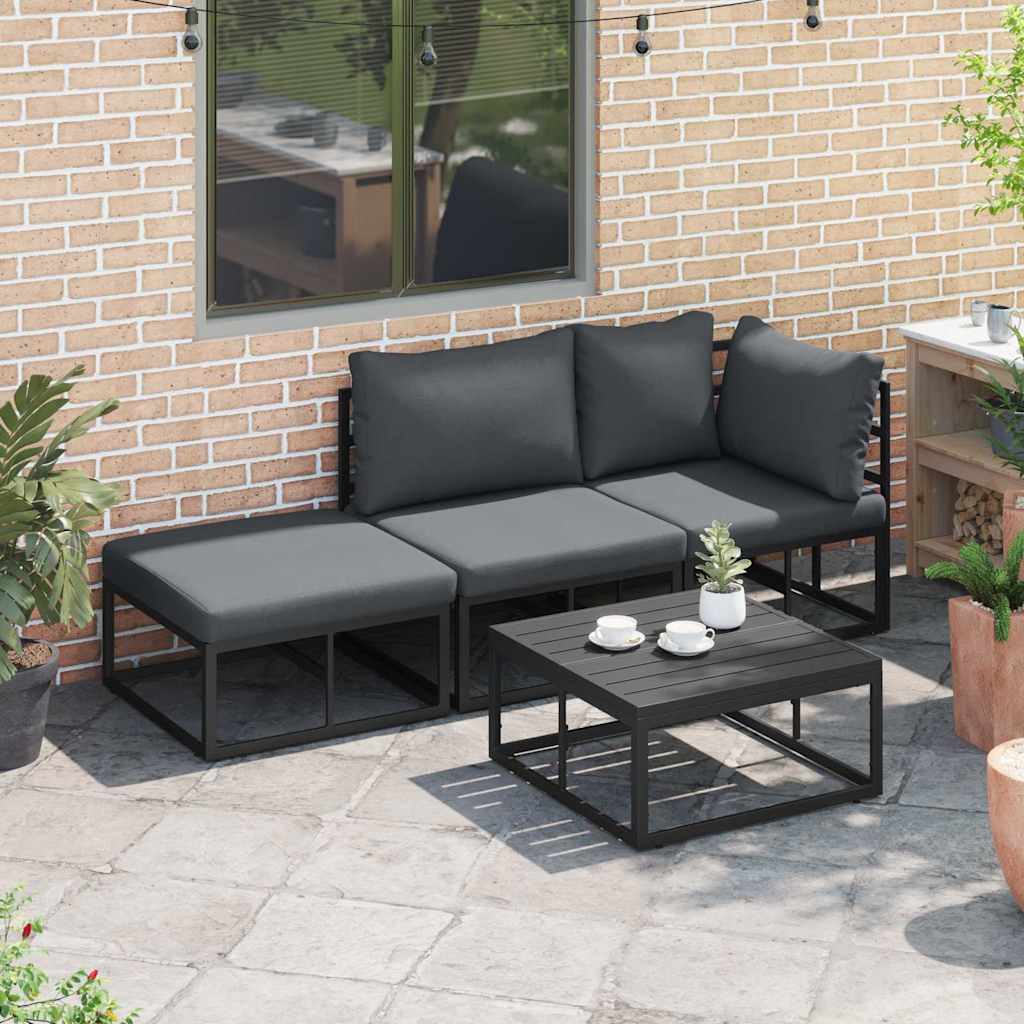 vidaXL Set Divano da Giardino con cuscino 3 pcs Nero Alluminio