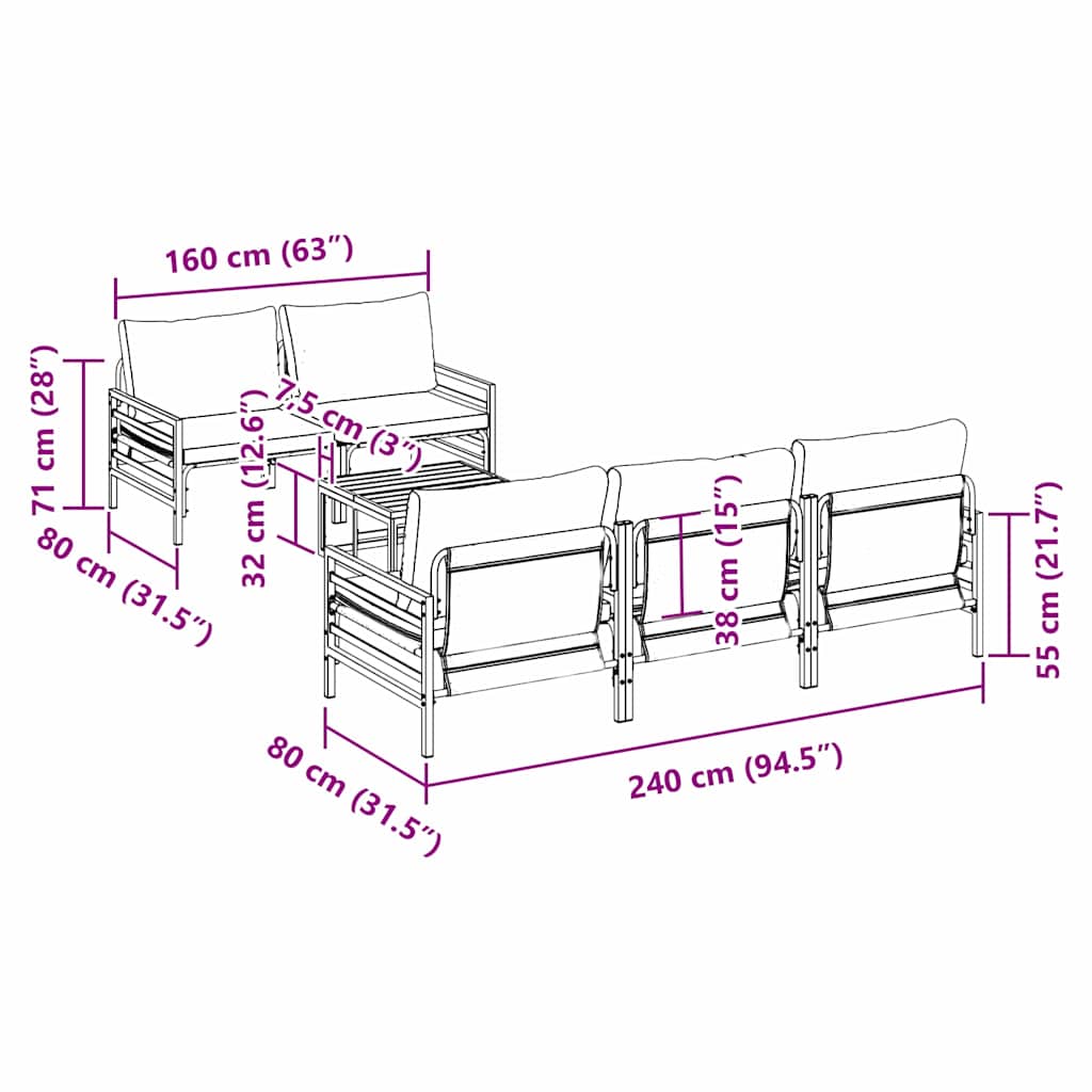 vidaXL Set Divano da Giardino 6 pcs Antracite Acciaio & Tessuto