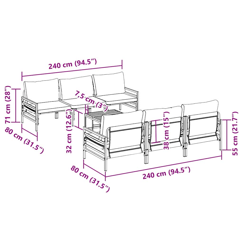 vidaXL Set Divano da Giardino 7 pcs Antracite Acciaio & Tessuto