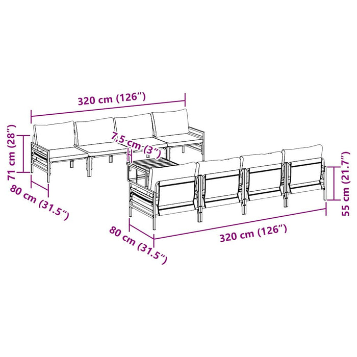 vidaXL Set Divano da Giardino 9 pcs Antracite Acciaio & Tessuto