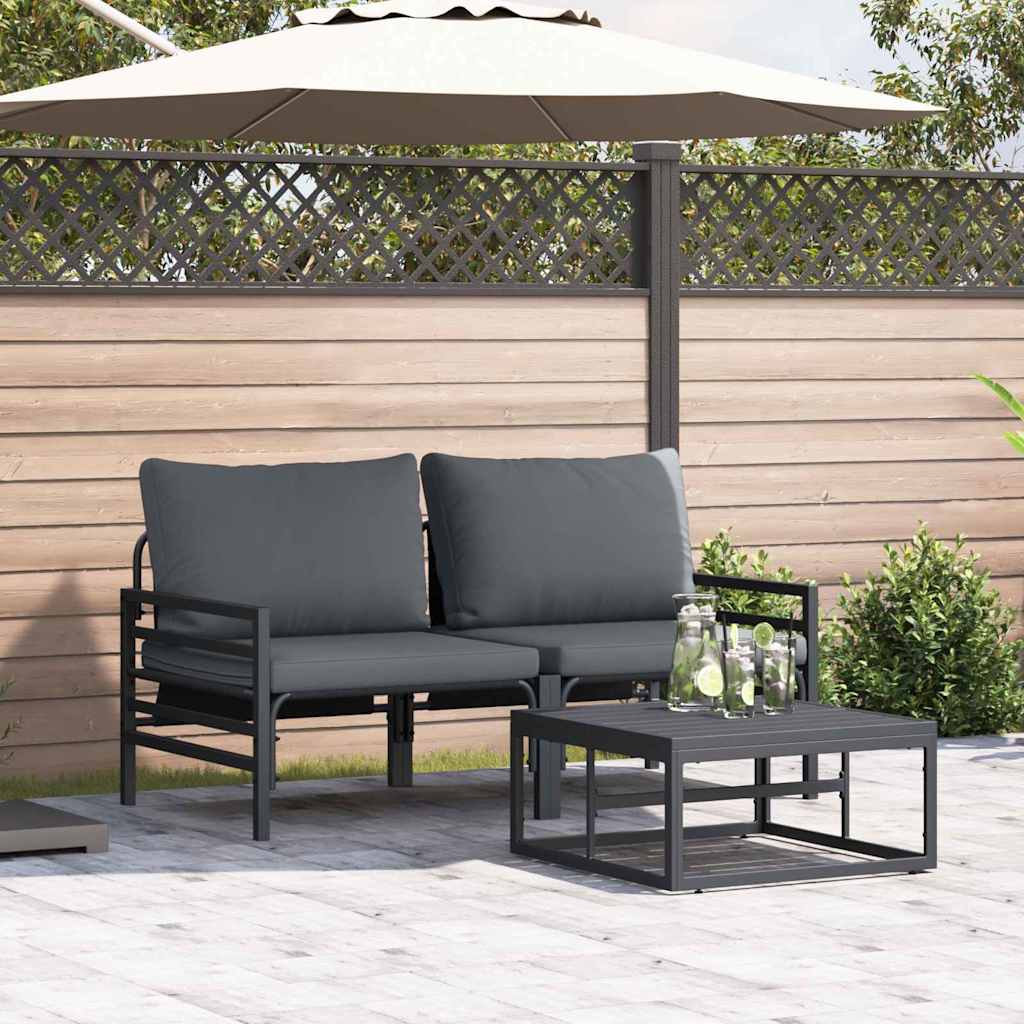 Set Divano da Giardino con cuscino 3 pz-Sofa da Giardino-Divanetto da esterno Nero Acciaio 163988