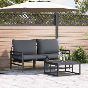 Set Divano da Giardino con cuscino 3 pz-Sofa da Giardino-Divanetto da esterno Nero Acciaio 163988