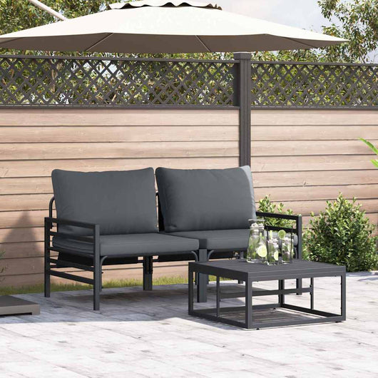 Set Divano da Giardino con cuscino 3 pz-Sofa da Giardino-Divanetto da esterno Nero Acciaio 163988