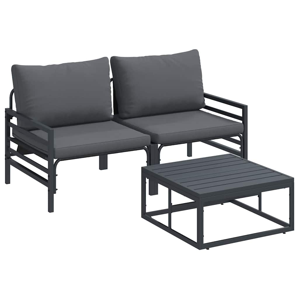 Set Divano da Giardino con cuscino 3 pz-Sofa da Giardino-Divanetto da esterno Nero Acciaio 163988