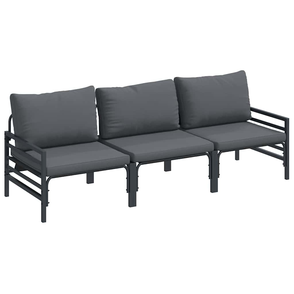 Set Divano da Giardino con cuscino 3 pz-Sofa da Giardino-Divanetto da esterno Nero Acciaio 847461