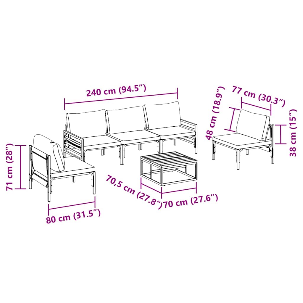 vidaXL Set Divano da Giardino 6 pcs Antracite Acciaio