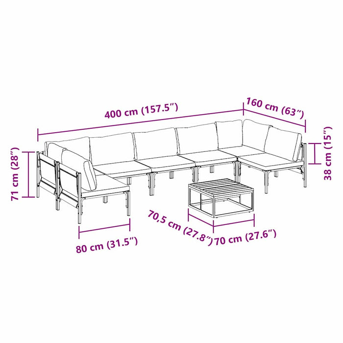 vidaXL Set Divano da Giardino 8 pcs Antracite Acciaio