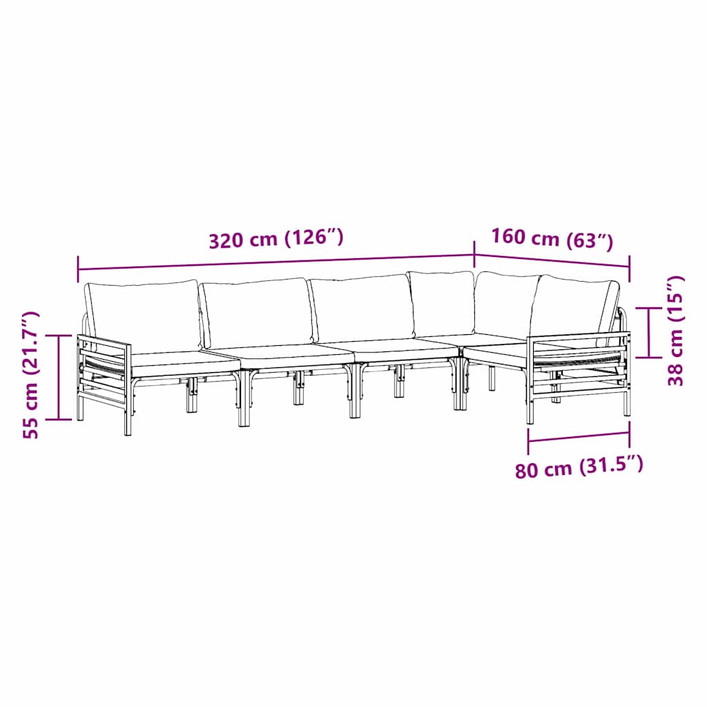 vidaXL Set Divano da Giardino 5 pcs Antracite Acciaio
