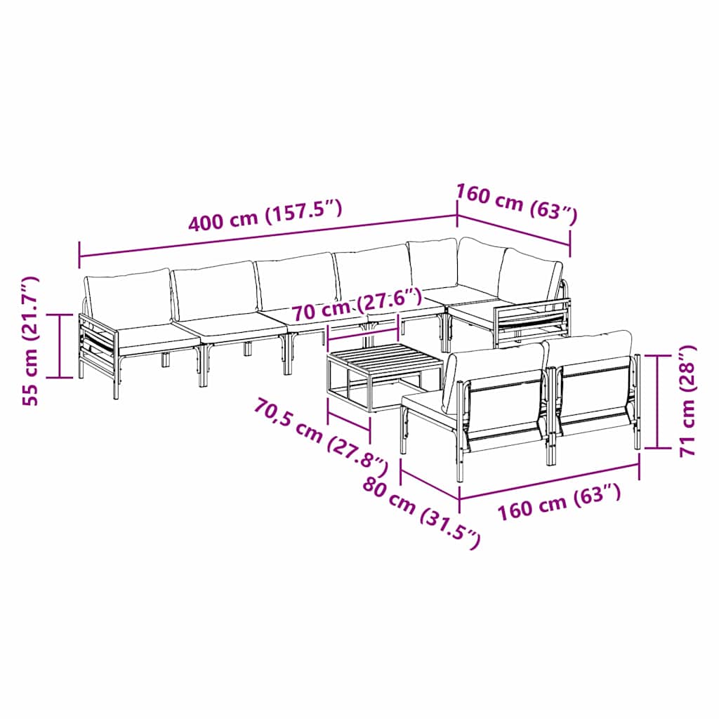 vidaXL Set Divano da Giardino 9 pcs Antracite Acciaio