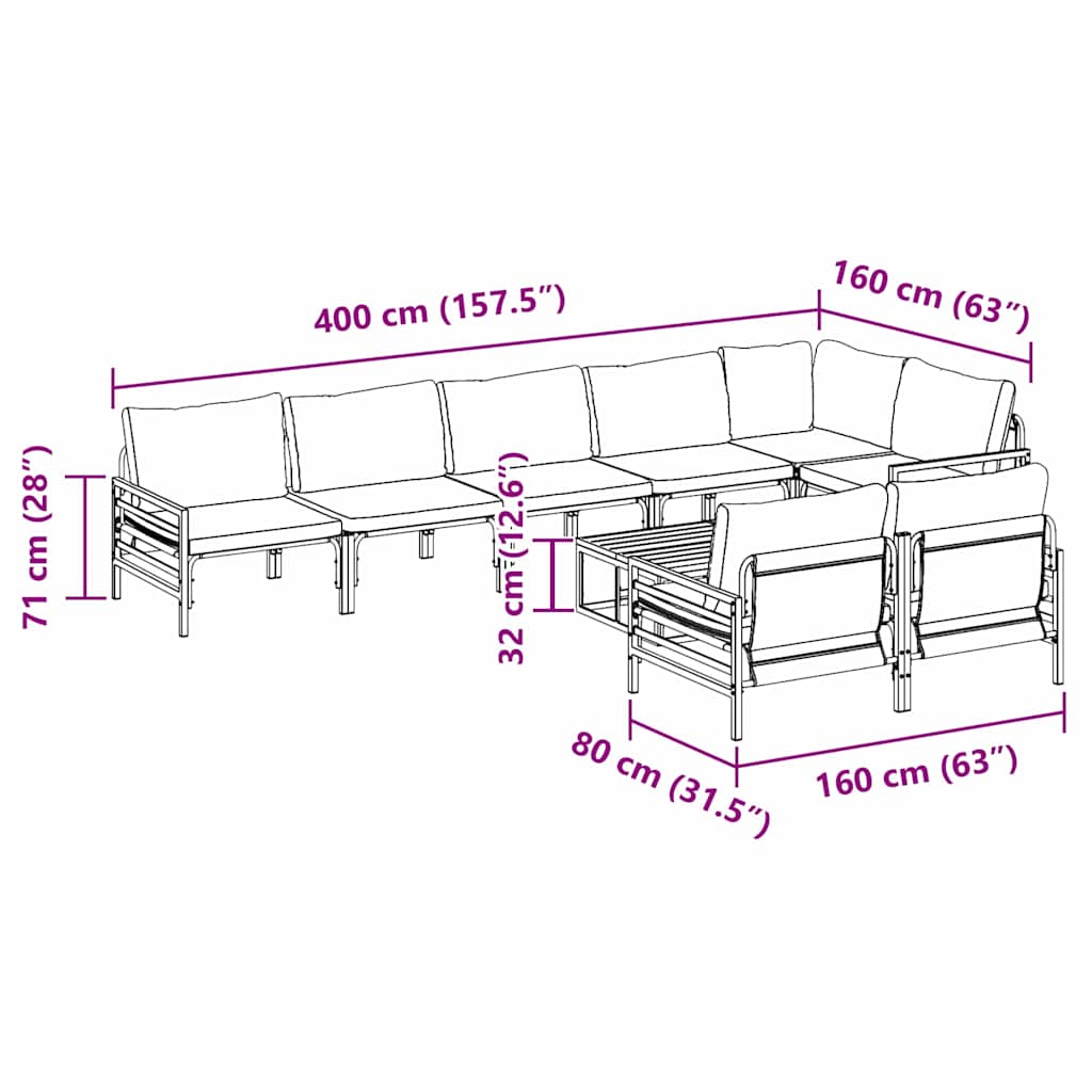 vidaXL Set Divano da Giardino 9 pcs Antracite Acciaio