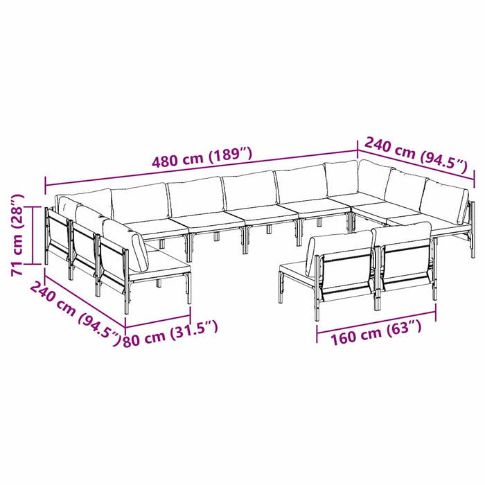 vidaXL Set Divano da Giardino 12 pcs Antracite Acciaio
