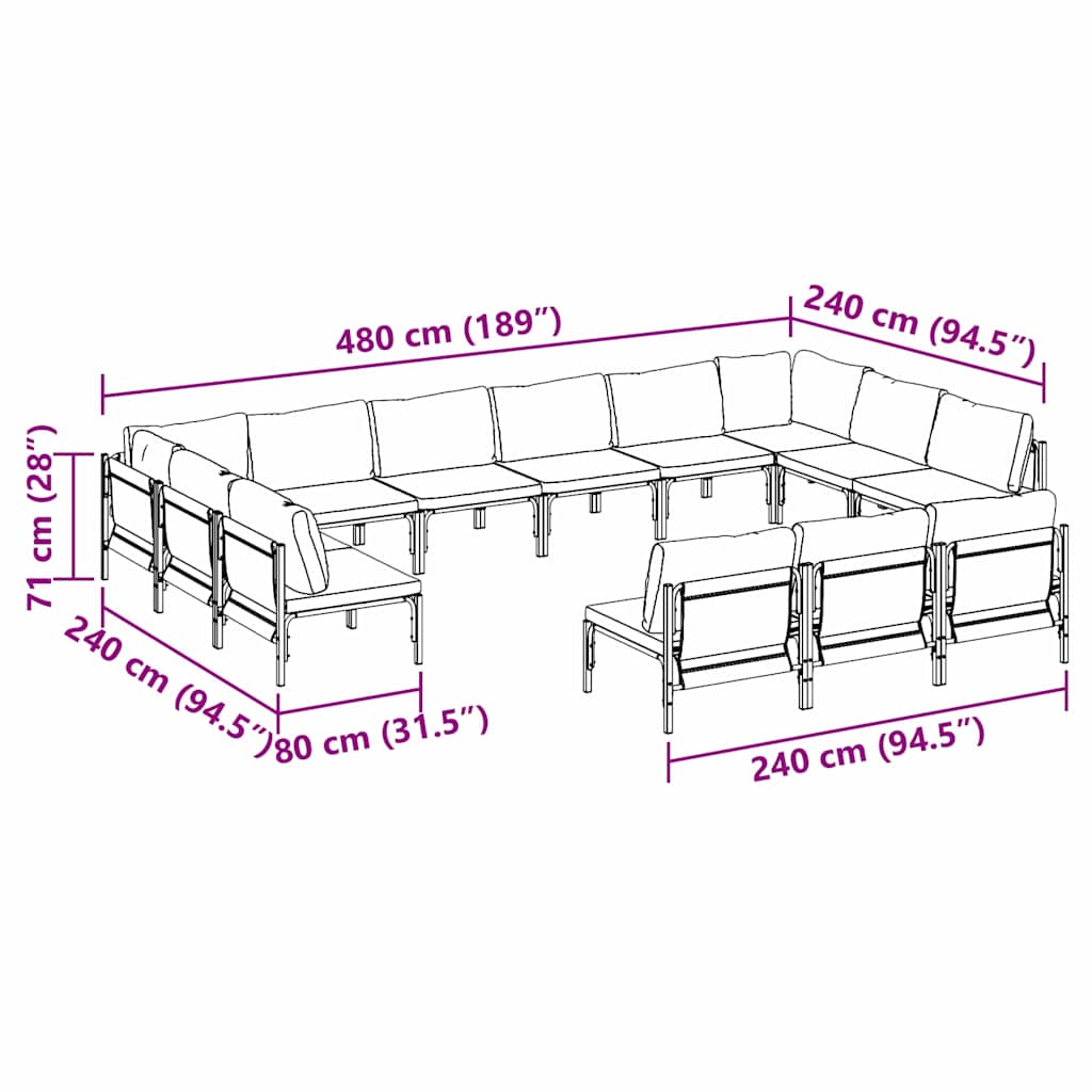 vidaXL Set Divano da Giardino 13 pcs Antracite Acciaio