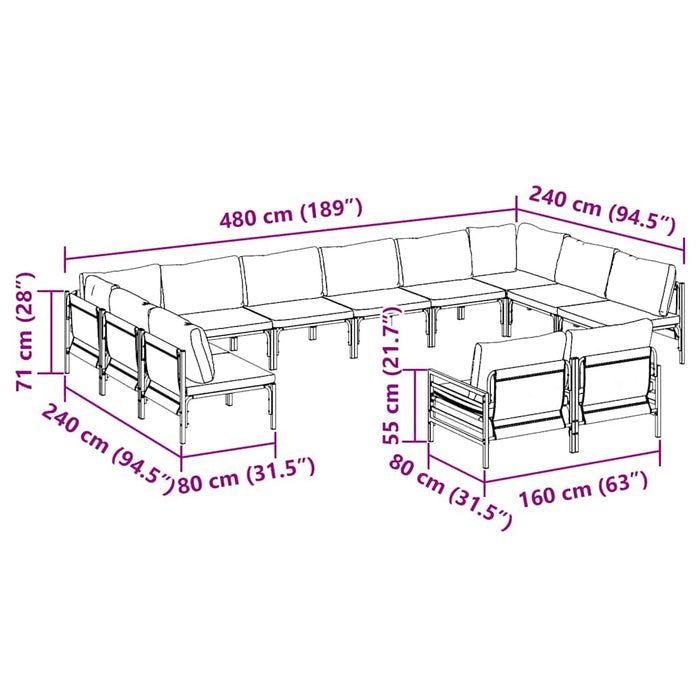 vidaXL Set Divano da Giardino 12 pcs Antracite Acciaio