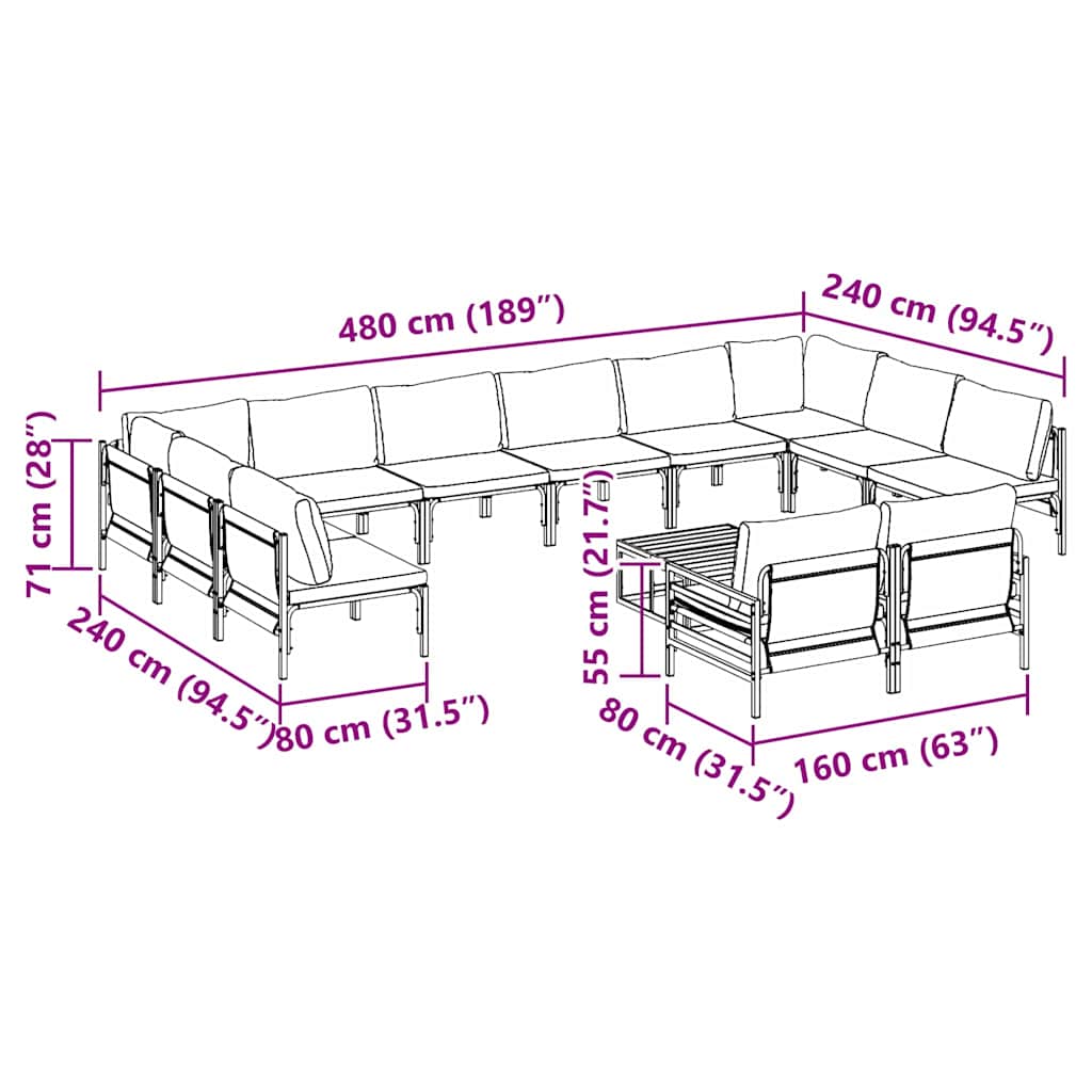 vidaXL Set Divano da Giardino 13 pcs Antracite Acciaio