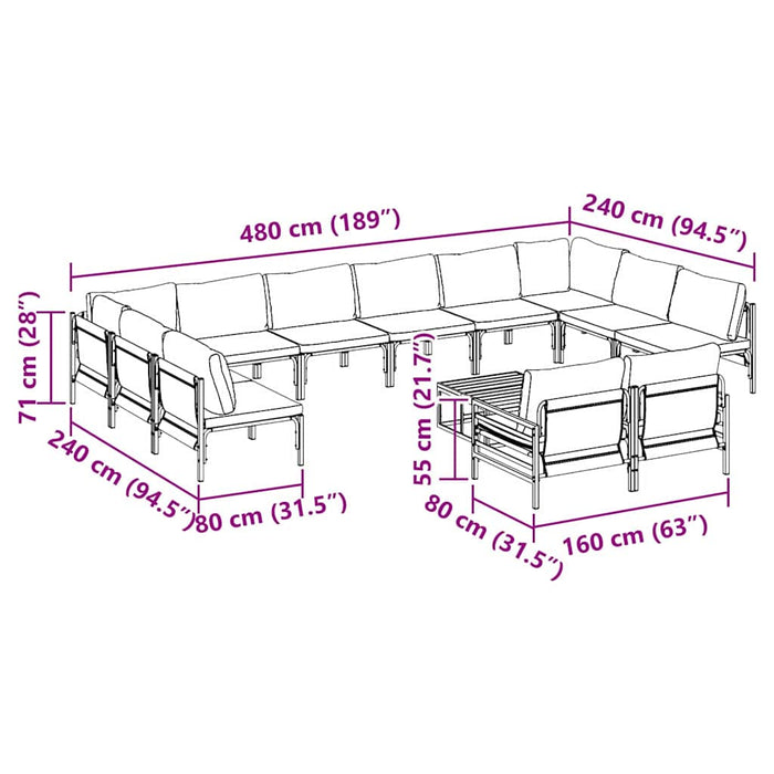 vidaXL Set Divano da Giardino 13 pcs Antracite Acciaio