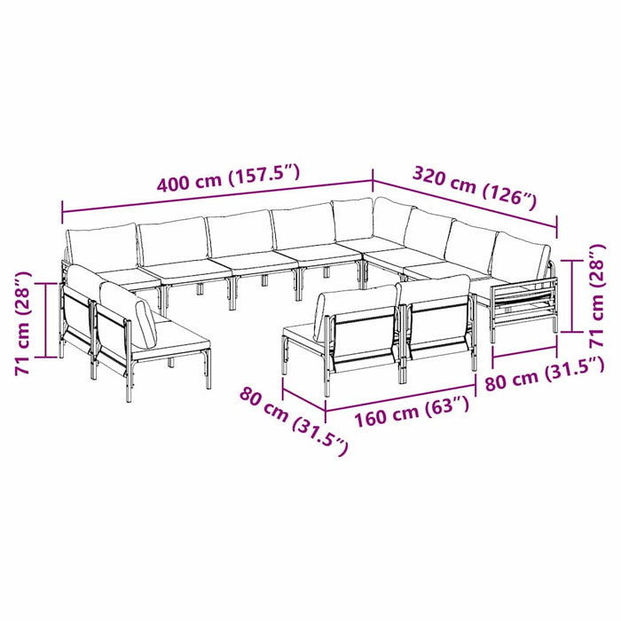 vidaXL Set Divano da Giardino 12 pcs Antracite Acciaio