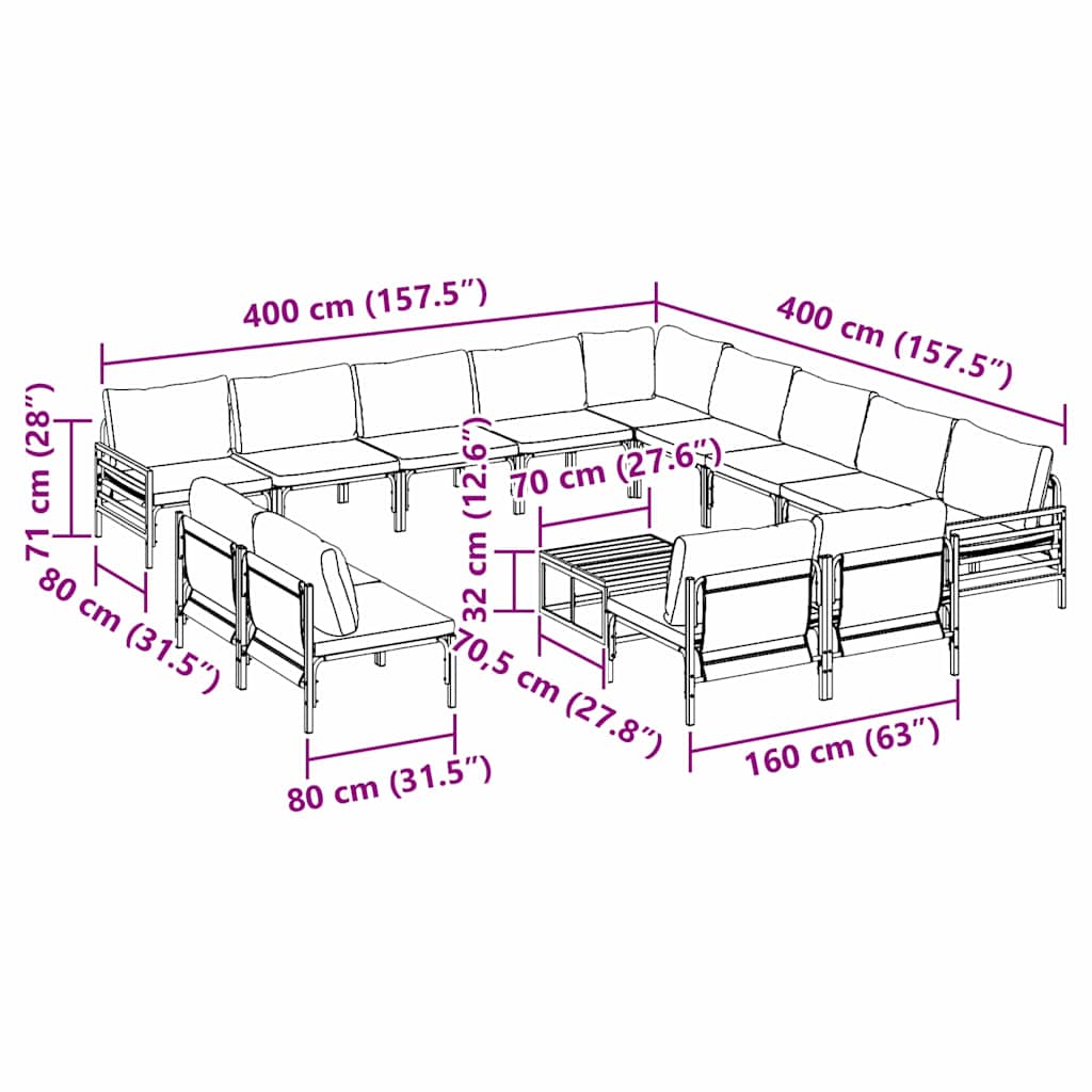 vidaXL Set Divano da Giardino 14 pcs Antracite Acciaio