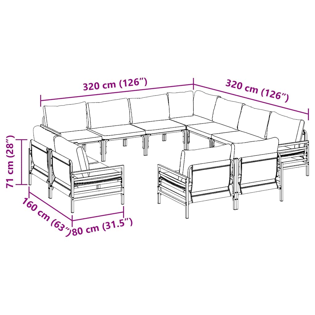 vidaXL Set Divano da Giardino 11 pcs Antracite Acciaio