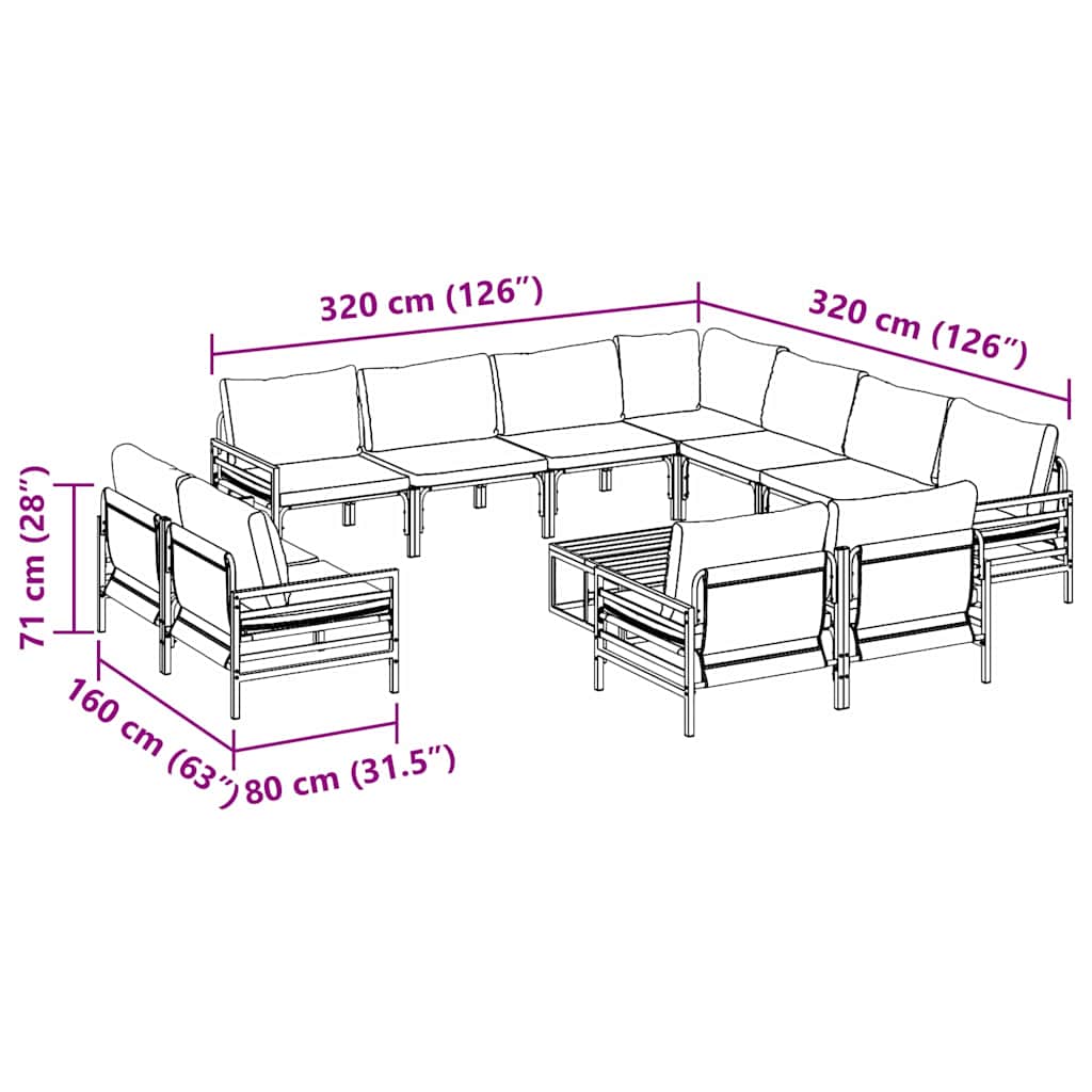 vidaXL Set Divano da Giardino 12 pcs Antracite Acciaio