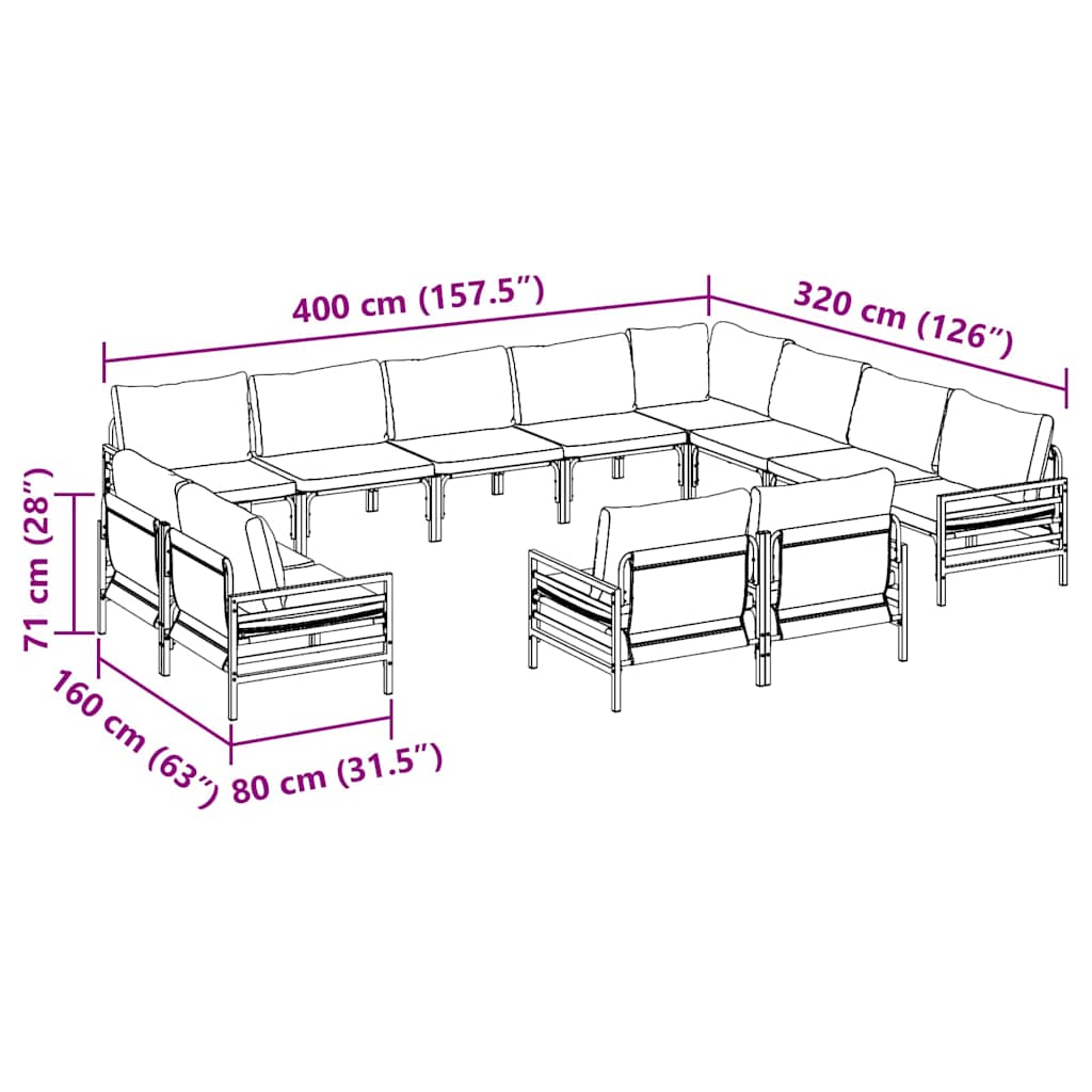 vidaXL Set Divano da Giardino 12 pcs Antracite Acciaio