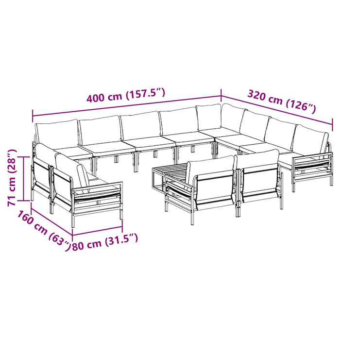 vidaXL Set Divano da Giardino 13 pcs Antracite Acciaio