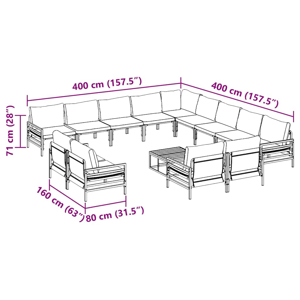 vidaXL Set Divano da Giardino 14 pcs Antracite Acciaio