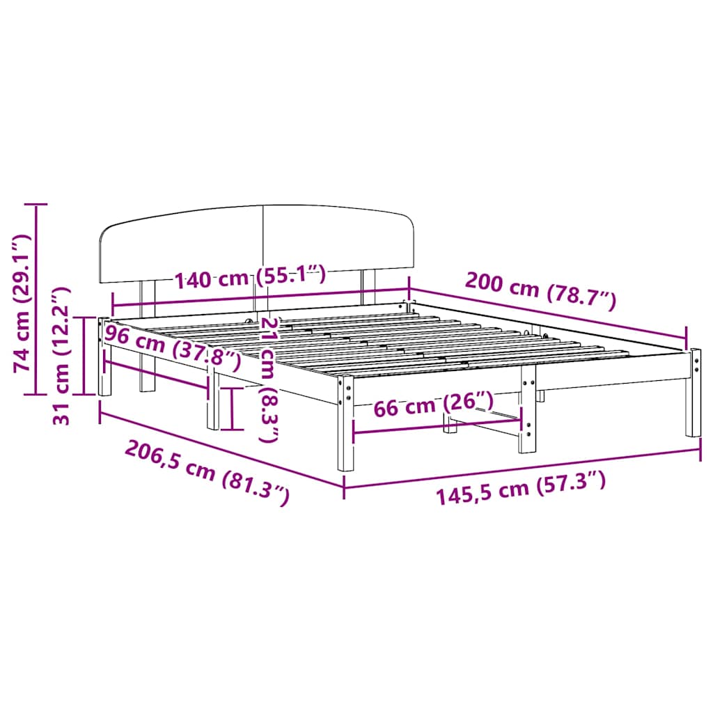 vidaXL Struttura del letto Marrone 140 x 200 cm Legno massello di pino
