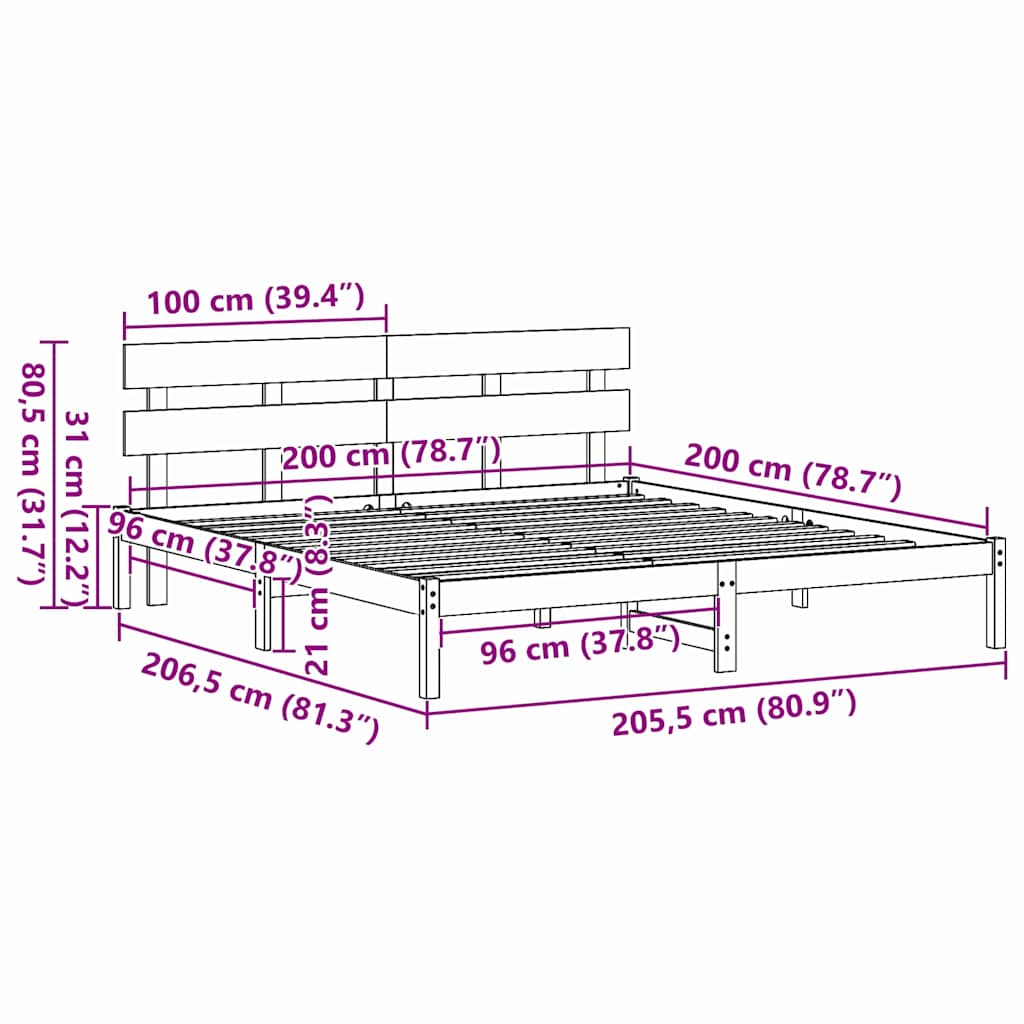 vidaXL Struttura del letto Bianco 200 x 200 cm Legno massello di pino