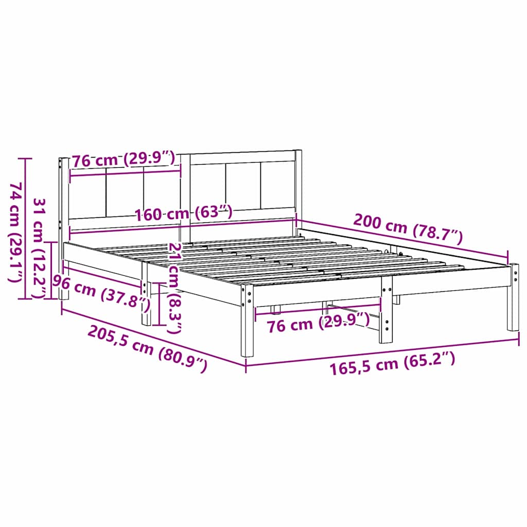 vidaXL Struttura del letto Bianco 160 x 200 cm Legno massello di pino