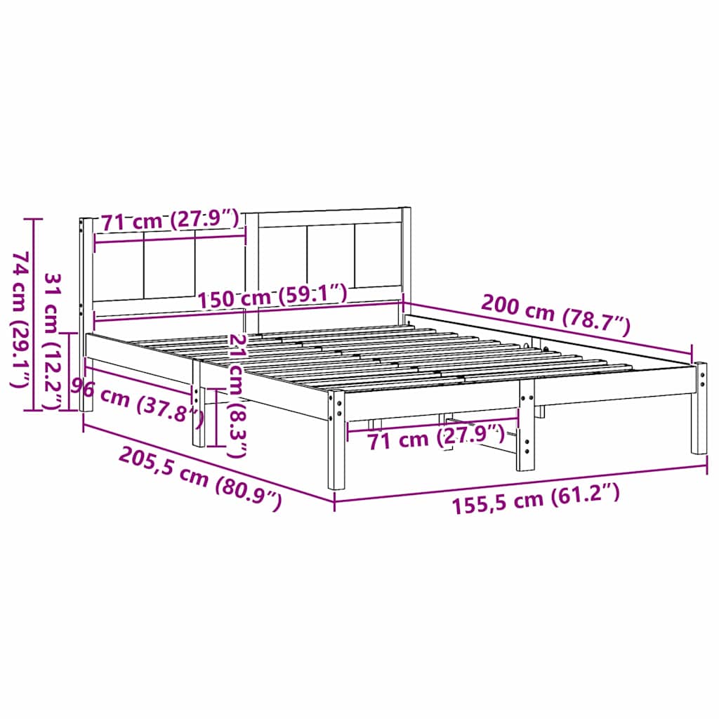 vidaXL Struttura del letto Marrone 150 x 200 cm Legno massello di pino