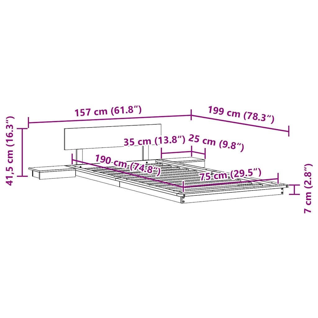 vidaXL Struttura del letto Marrone 75 x 190 cm legno