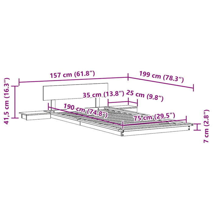 Struttura del letto Marrone 75 x 190 cm legno 872426